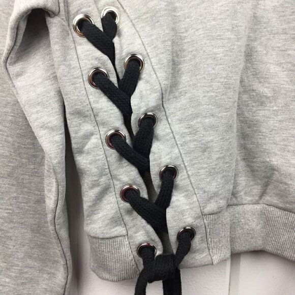 Storets Gray Sweatshirt Cropped Top Black Lace-Up Side, Size - Small - Picture 4 of 9